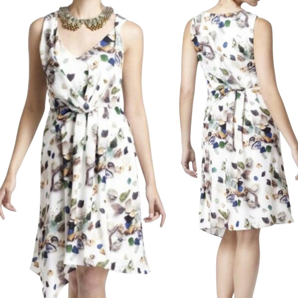 Anthropologie Meadow Rue Draped Mini Dress V Neck Beach Treasures Sea Glass 8